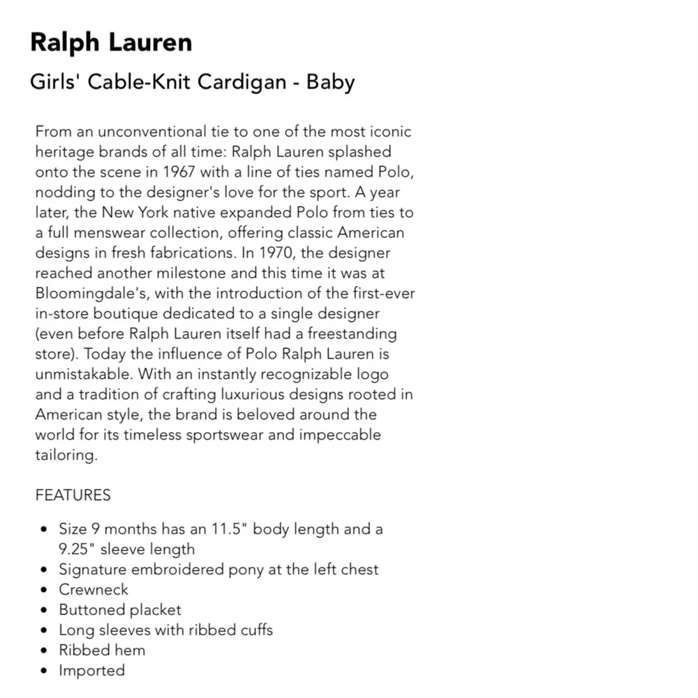 Ralph Lauren Girls’ Cable Knit Cardigan